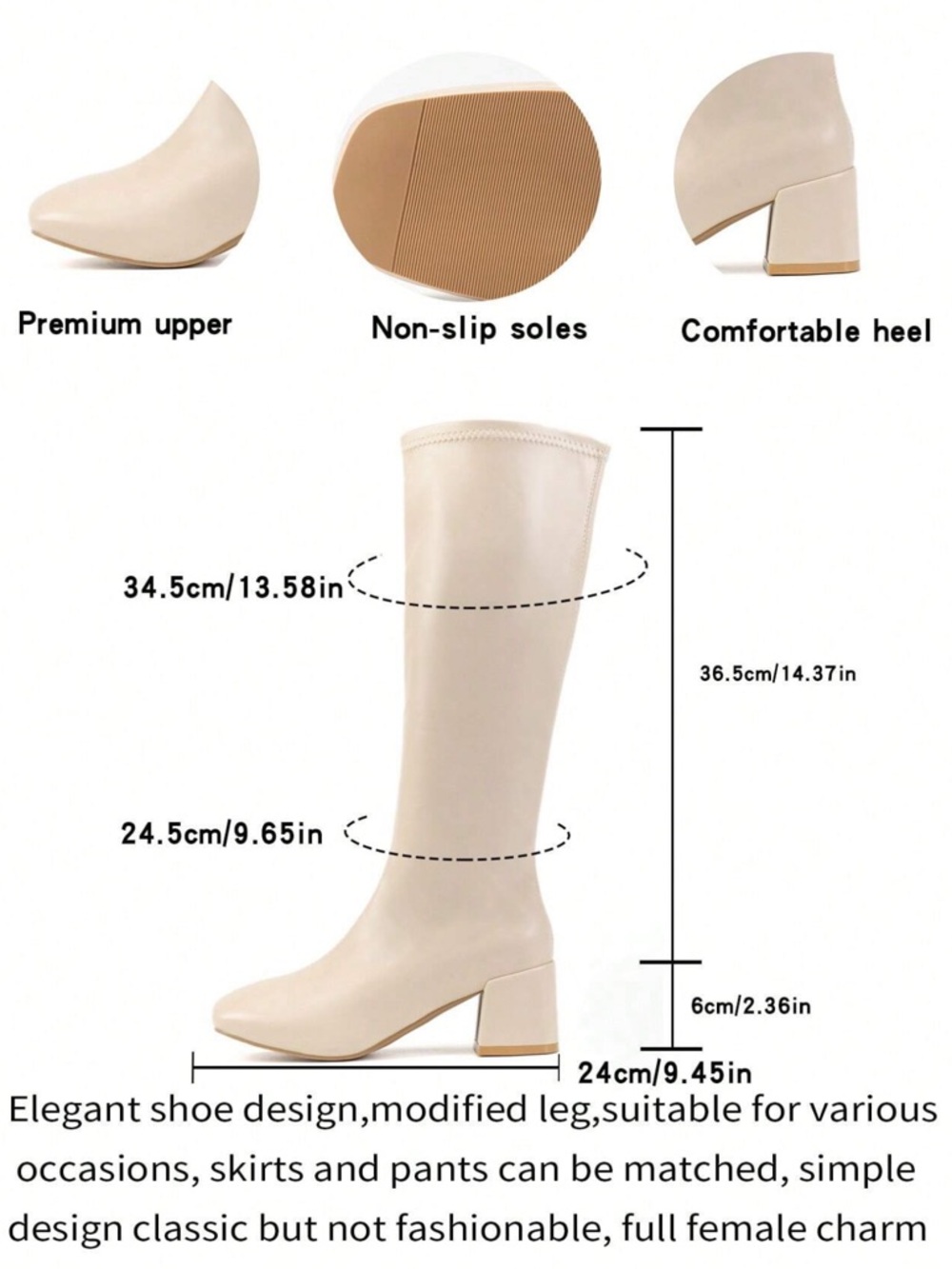 Beige Knee-High Block Heel Boots - 9.5 - Picture 5 of 6